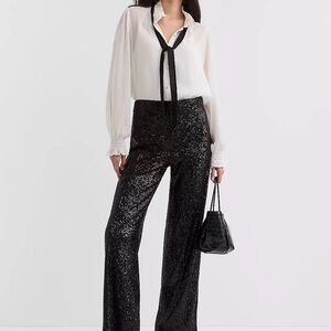 LOFT Black Sequin Wide-Leg Pants